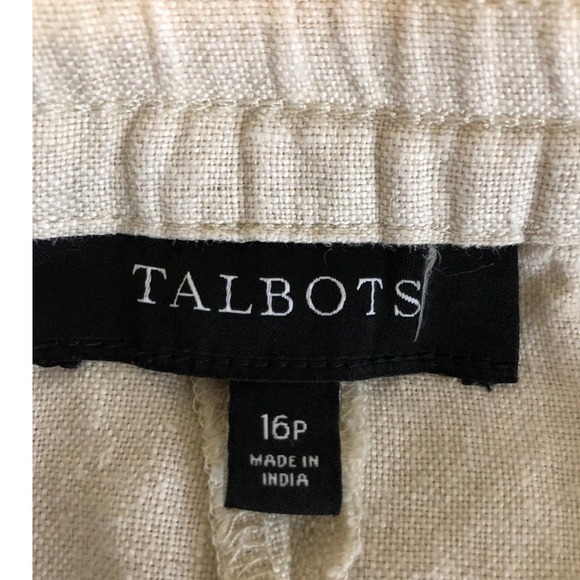 Talbots 100% Linen Drawstring Pants Women's 16P Beige Cropped Relaxed Fit Casual - Picture 4 of 16